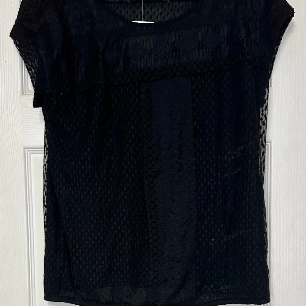 Max Studio Black Sheer Lace Blouse - Picture 1 of 7